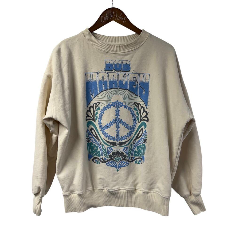 Bob Marley Crewneck American Eagle Cream Blue Pullover Sweatshirt Oversized XS